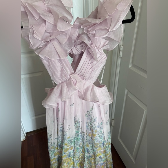 NWT Zimmermann Floral Ruffle Linen & Silk Gown in Blue Meadow OP US2P - Picture 11 of 17